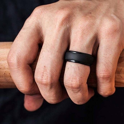 シリコン 結婚指輪 男性用 ステップ エッジ スリークデザイン 4パック シングル 鋳造 サービス