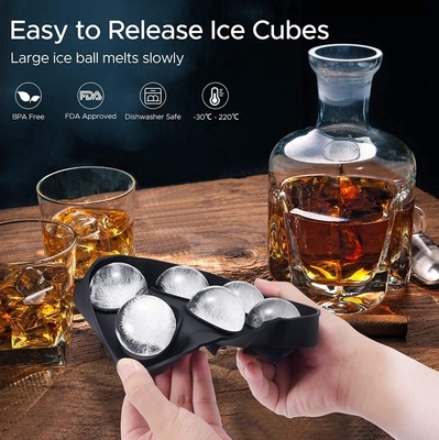 アイスクリームメーカーは6つの空洞食品グレードのシリコンアイスキューブボールトレイ模具と蓋を備えています