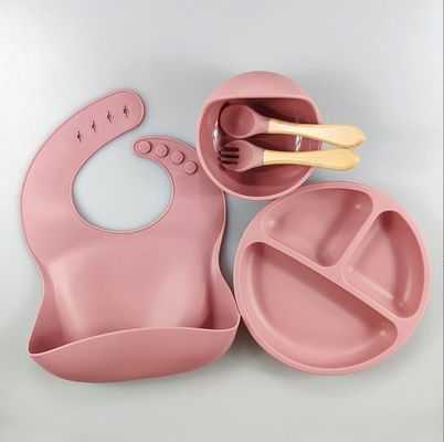 5pcs 環境に優しい赤ん坊養殖セット シリコン吸い鉢皿 スプーンフォークビーブ 幼児用