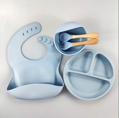 5pcs 環境に優しい赤ん坊養殖セット シリコン吸い鉢皿 スプーンフォークビーブ 幼児用