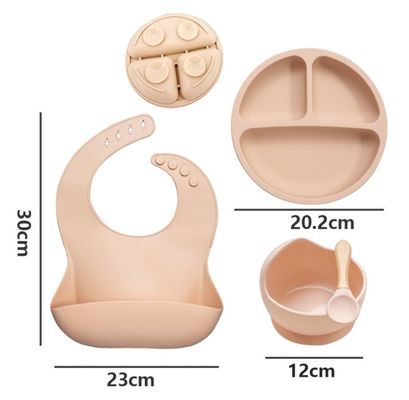 5pcs 環境に優しい赤ん坊養殖セット シリコン吸い鉢皿 スプーンフォークビーブ 幼児用